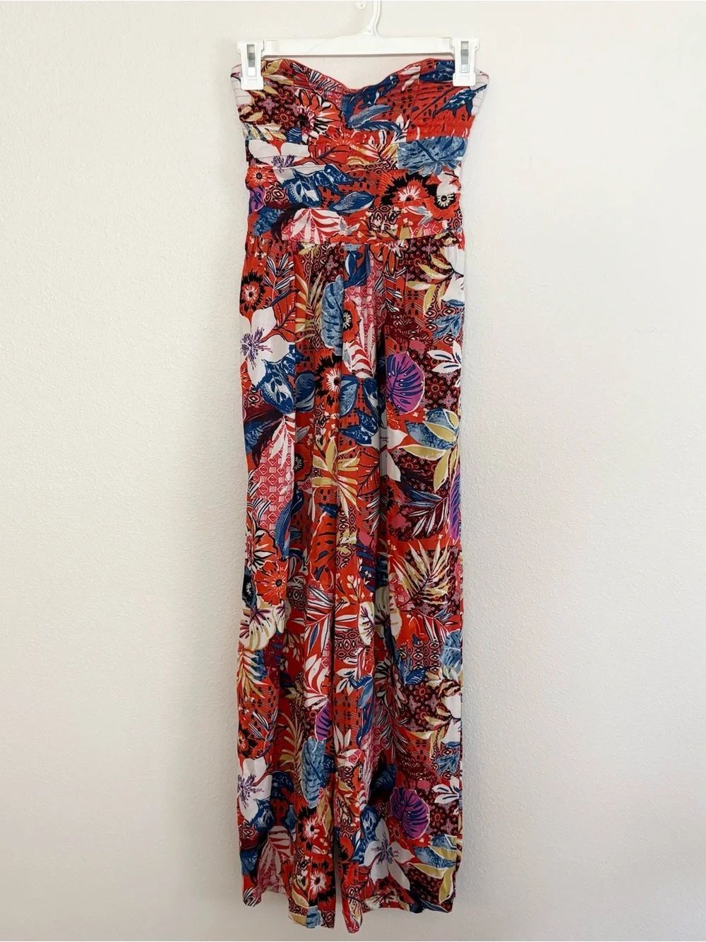 BOG Collective Women’s Strapless Floral Boho Jumpsuit Romper Pockets Size XS